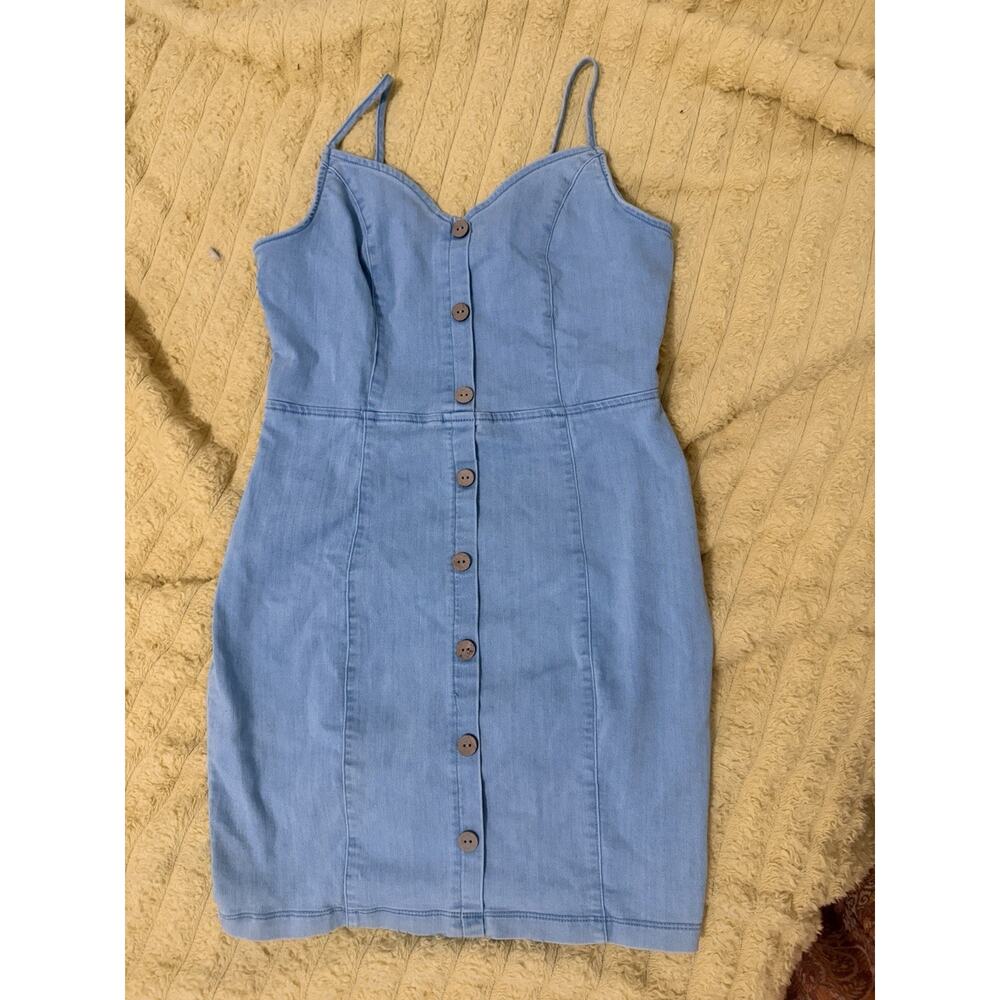 Womens Bashe Sleeveless denim dress. Medium wash. Bla'she Stretchy Mini Large